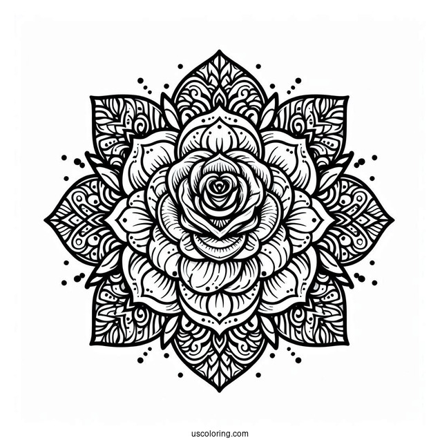 Rose Mandala Coloring Page For Adults