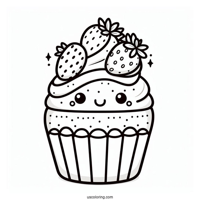 Kawaii Cupcake With Strawberries And Sugar Icing To Color