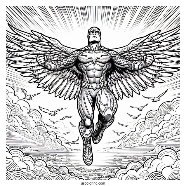 Justice League Coloring Page Of Hawkman In The Sky