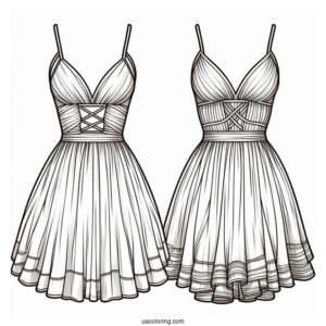 Strappy Plunging Dress Coloring Page With Large Skirt