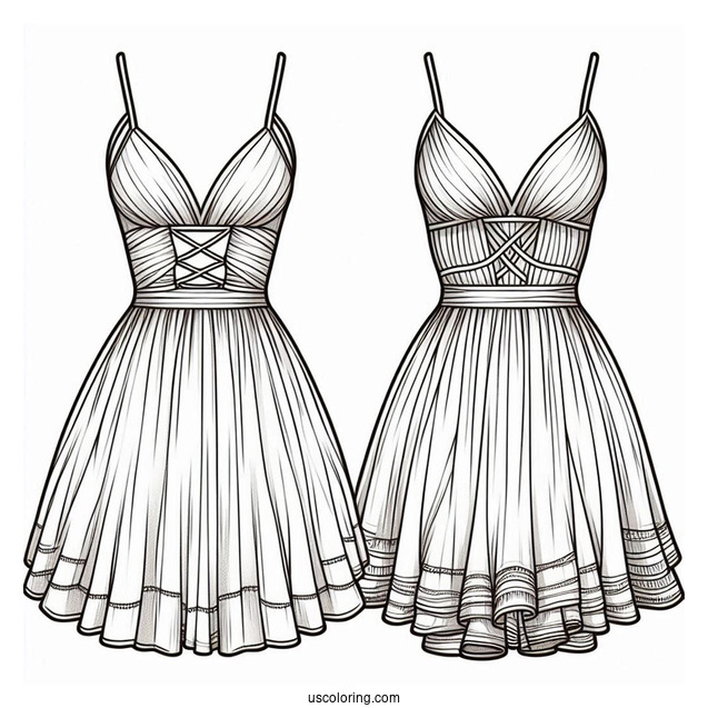 Strappy Plunging Dress Coloring Page With Large Skirt