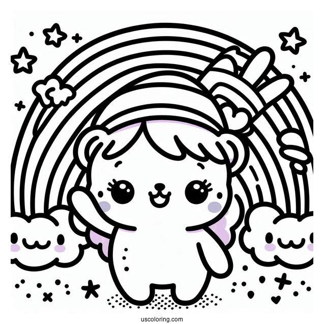 Simple Purple Rainbow Friends Coloring Page Waving