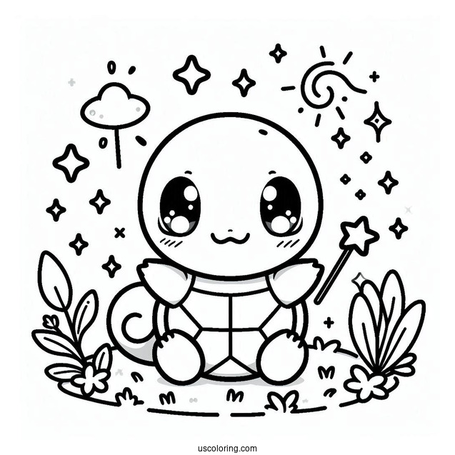 Kawaii Squirtle Coloring Page For Preschoolers
