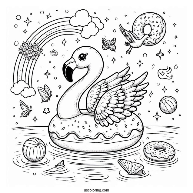 Flamingo Floating On an Inflatable Donut