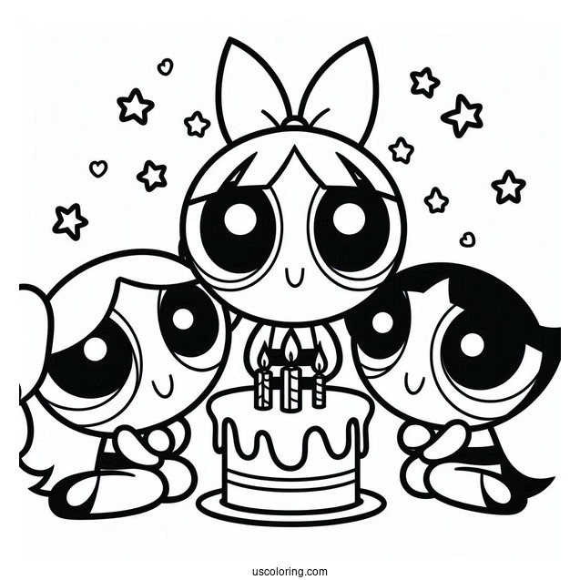 Happy Birthday Powerpuff Girls Coloring Page