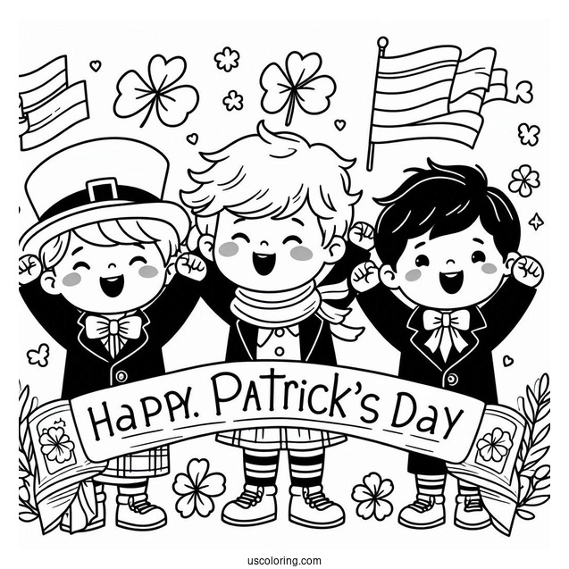 St. Patrick's Day Coloring Page Kids Holding Of A St Patrick s Day Banner