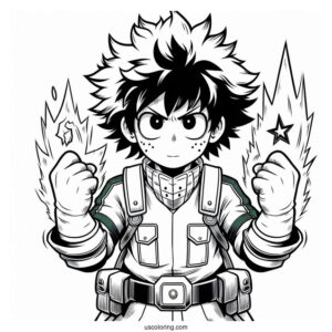 Deku Coloring Page Power Up In Battle