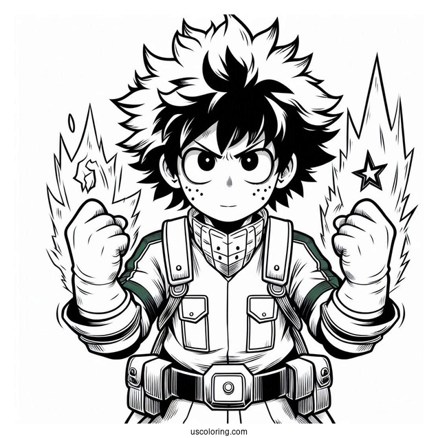 Deku Coloring Page Power Up In Battle