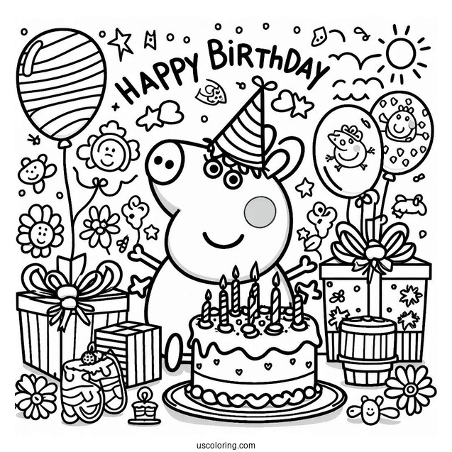 Happy Birthday Peppa Pig Coloring Sheet