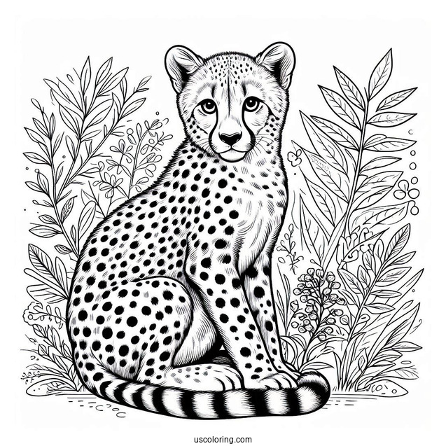Adult Cheetah Coloring Page Sitting Down