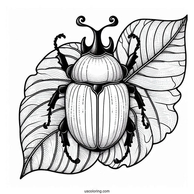 Rhinoceros Beetle Coloring Page On A Leaf