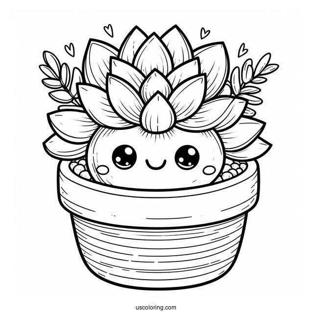 Smiling Succulent Coloring Page In A Pot