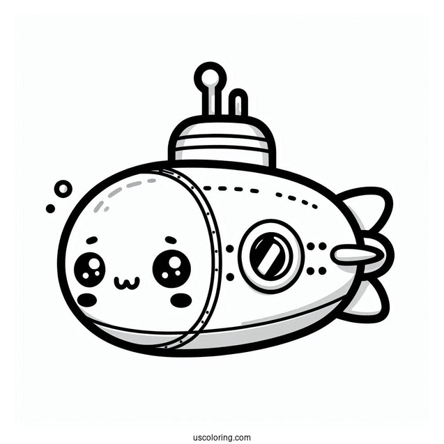 Kawaii Submarine Coloring Page For Preschoolers