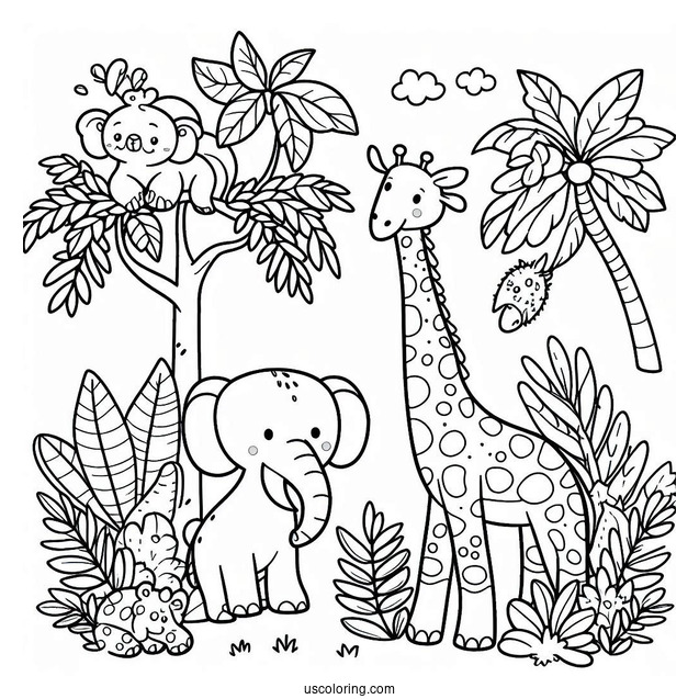 Cute Coloring Page Jungle Animals For Kids