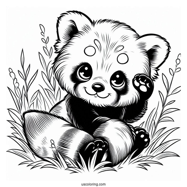 Cute Baby Red Panda In Grass
