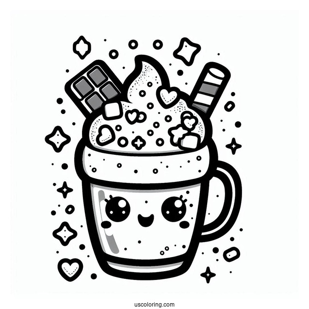 Kawaii Chocolate Frappe With Sprinkles And Marshmallows