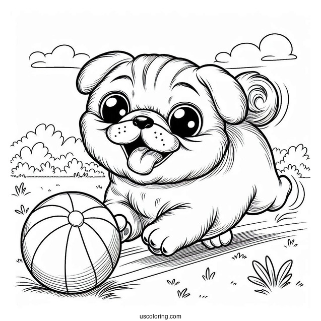 Happy Pug Chasing After Ball