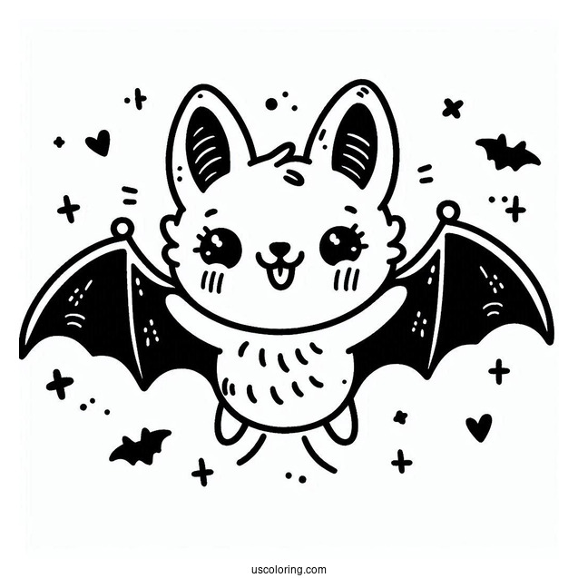 Simple Happy Bat Coloring Page For Preschoolers