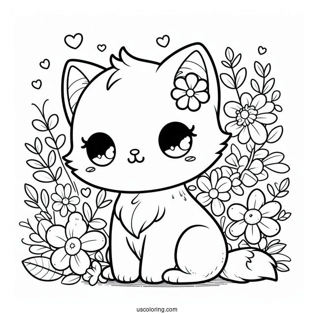 Chibi Kitten Among Flowers