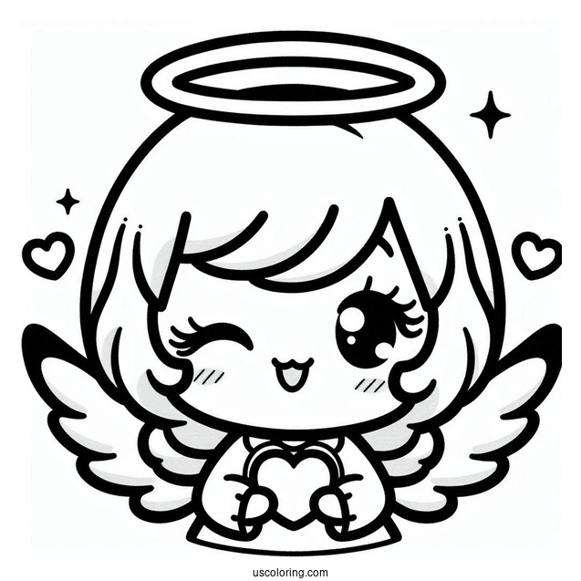 Angel Pochacco Coloring Page Winking While Holding Heart