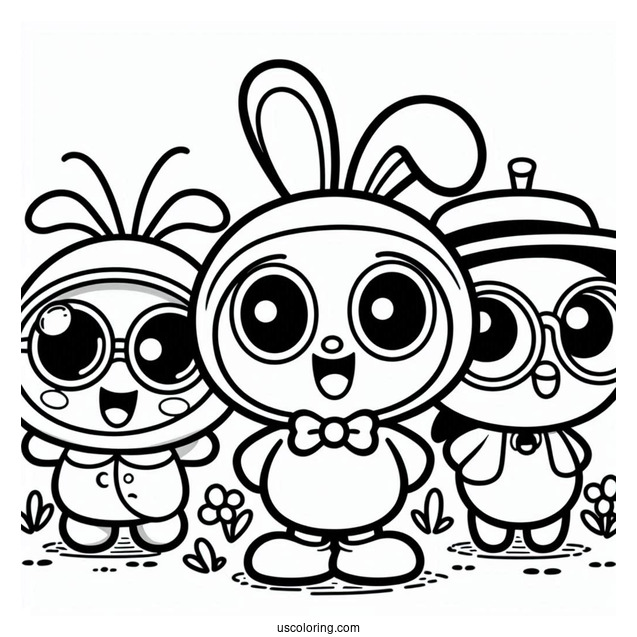 Happy Pororo Coloring Page Of Loopy, Eddy, Petty, Crong, And Poby
