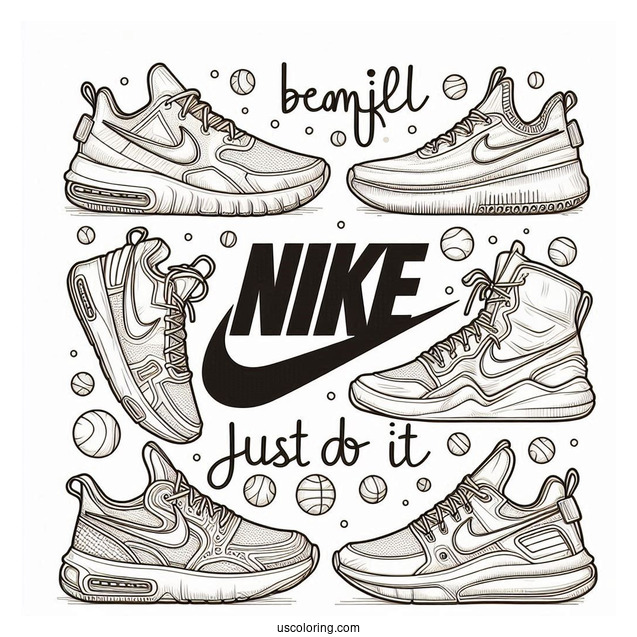 Just Do It Slogan Surrounded By Shoes Nike Coloring Page