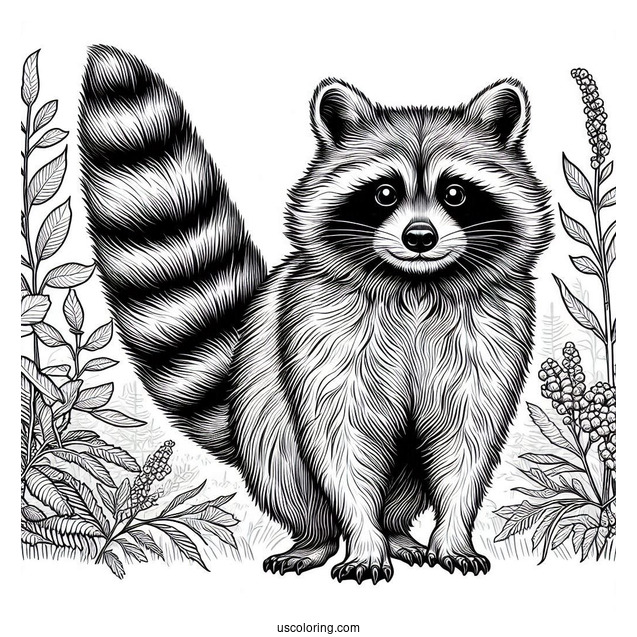 Realistic Raccoon Coloring Page Standing For Kids