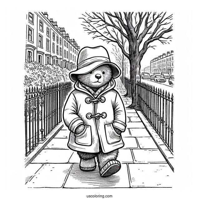 Paddington Coloring Page On The Sidewalk For Kids