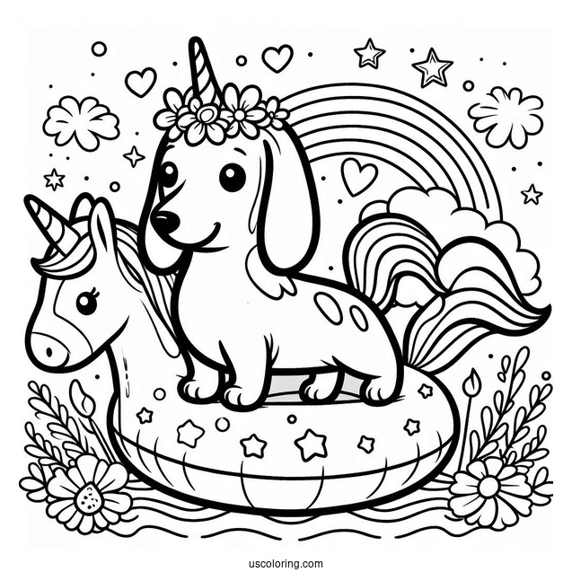 Dachshund Coloring Page On Unicorn Floatie