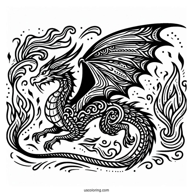 Flying Dragon To Color With Flames
