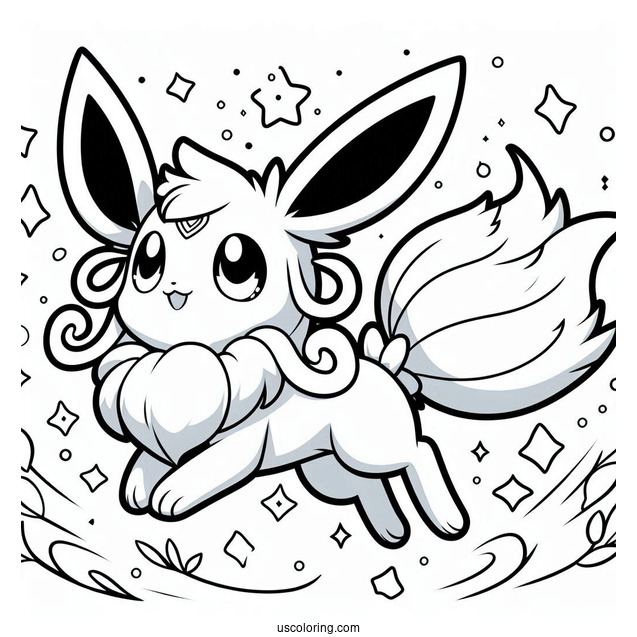 Kawaii Sylveon Coloring Page Leaping
