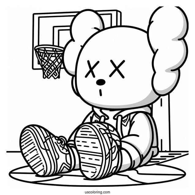 KAWS Coloring Page Companion Sitting In Basketball Court