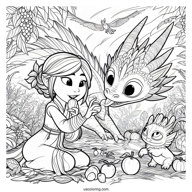 Raya And The Last Dragon Coloring Page Of Noi Stealing Fruits With The Ongis