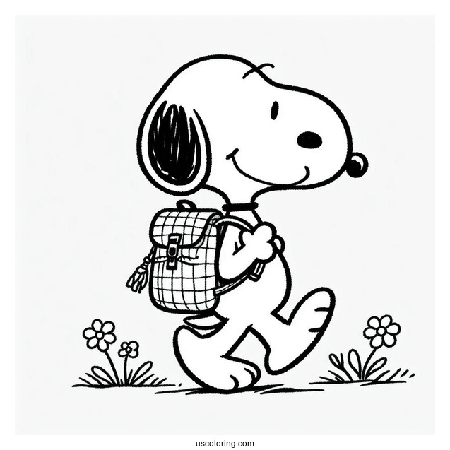 Snoopy Walking With a Knapsack To Color