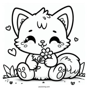 Smiling Critters Coloring Page Of Chibi CatNap Holding A Flower For Kids
