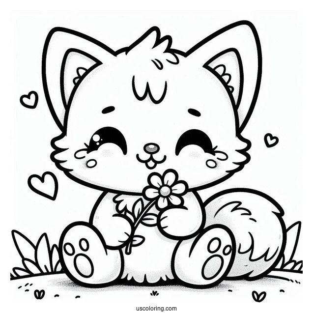 Smiling Critters Coloring Page Of Chibi CatNap Holding A Flower For Kids