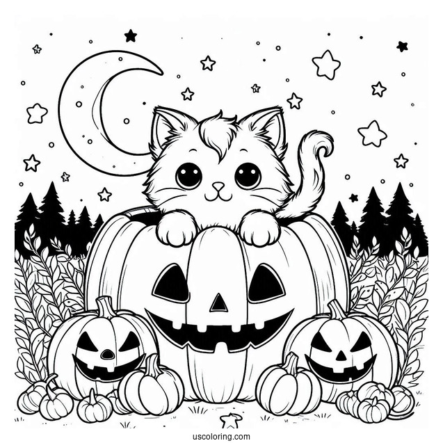 Cat Inside Big Jack-O-Lantern