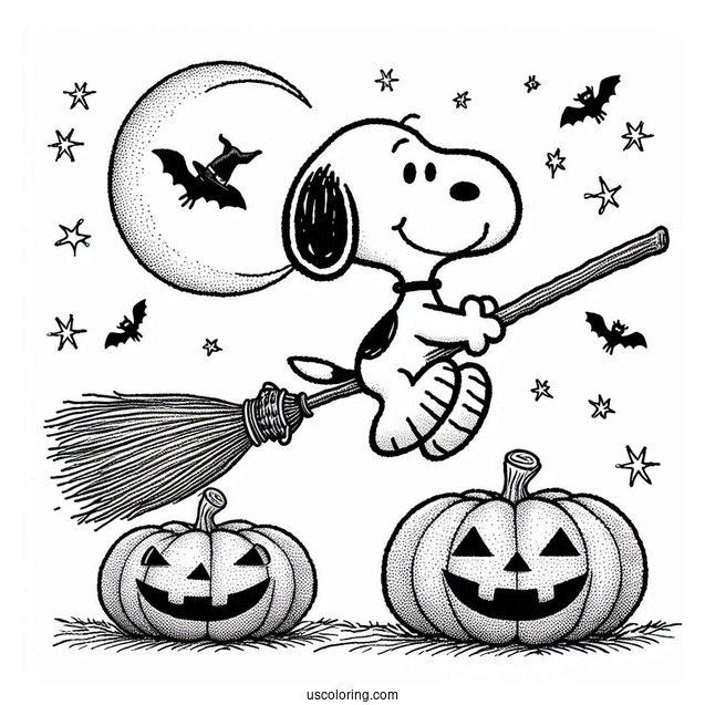 Snoopy Flying On Broomstick With Jack O Lantern