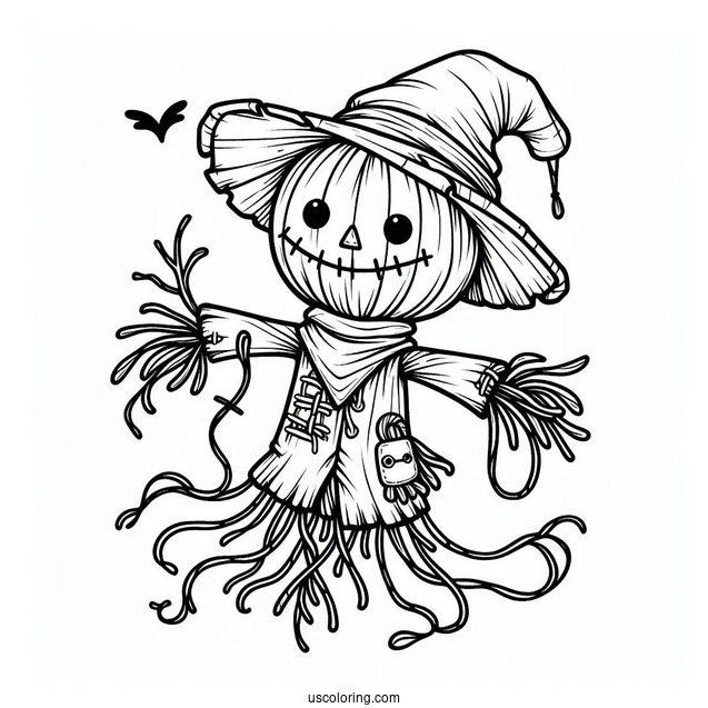 Stitch Clinging To A Scarecrow Coloring Page For Kids