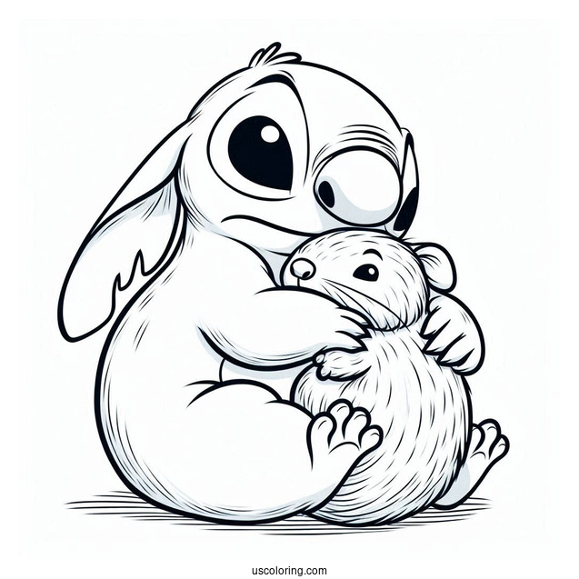 Stitch Hugging A Furry Capybara Coloring Page For Kids
