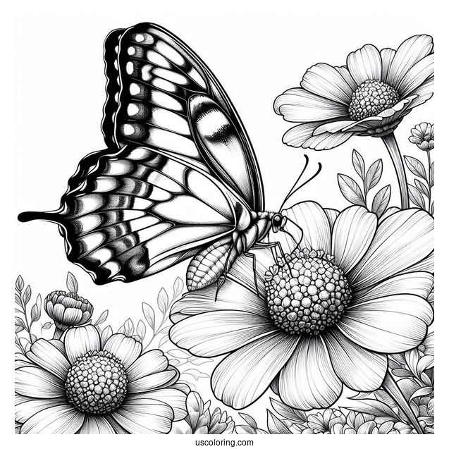 Large Butterfly Feeding On Realistic Flowers