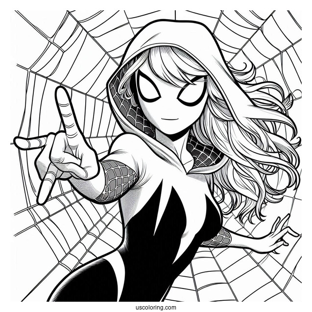 Spider-Gwen Coloring Page Shooting Web