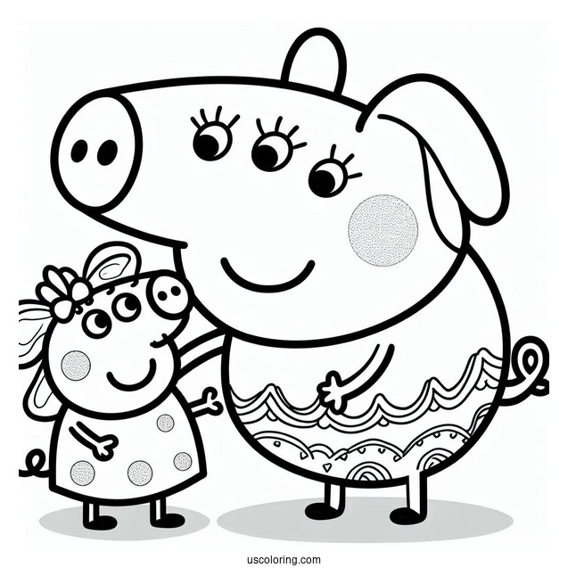 Peppa With Emily Elephant Coloring For Preschoolers