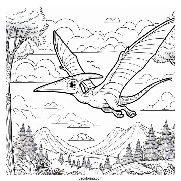 Pteranodon Flying In The Sky Coloring Sheet