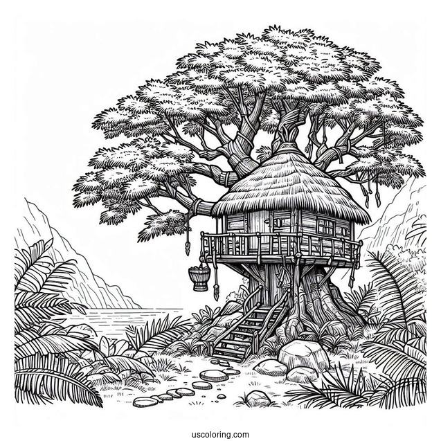 Tarzan Coloring Page Tree House In The Jungle