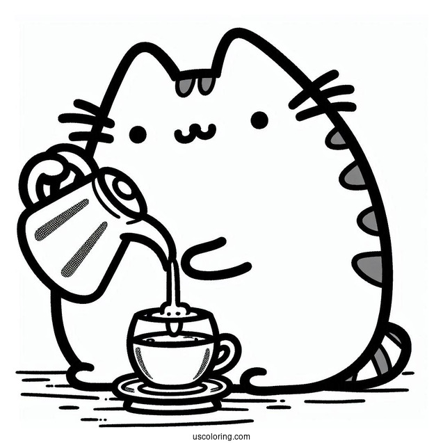 Pusheen Making Pour Over Coffee