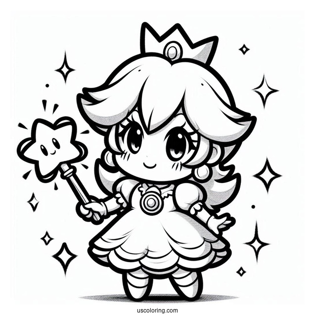 Chibi Rosalina Coloring Page With Star Wand For Preschoolers