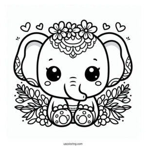 Cute Kawaii Elephant Coloring Sheet For Toddlers