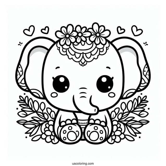 Cute Kawaii Elephant Coloring Sheet For Toddlers