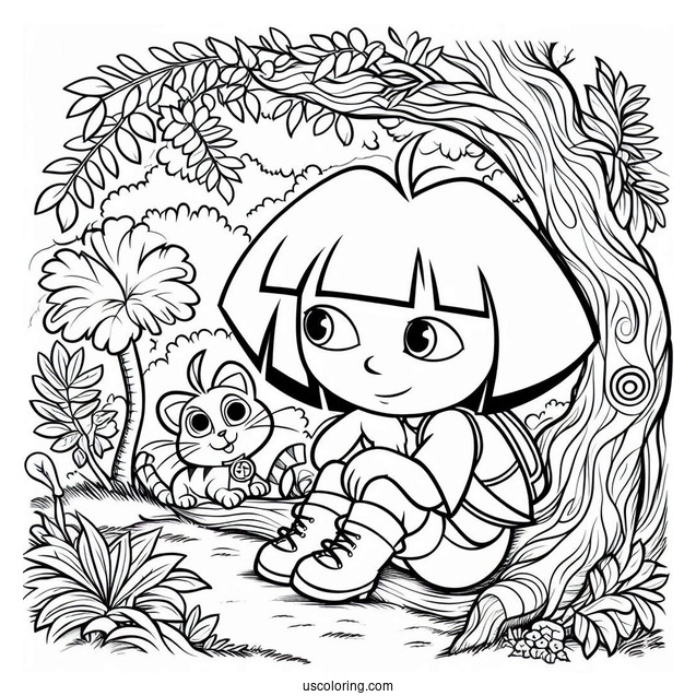 Dora And Boots Quietly Creeping Coloring PAge